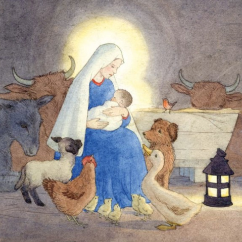 Madonna and Child With Animals Round