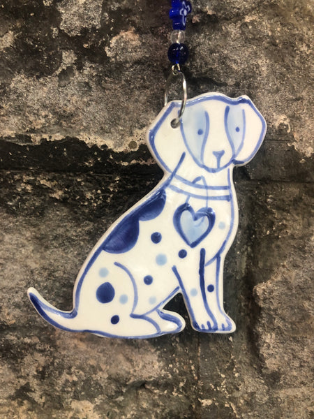 Blue and White Ceramic Dog