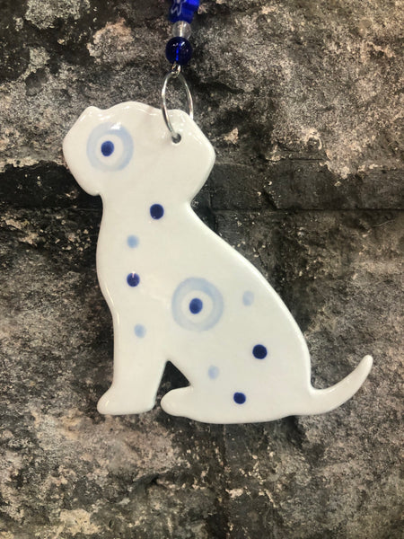 Blue and White Ceramic Dog