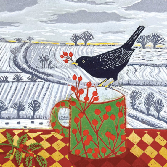 12 Charity Cards Winter Blackbirds