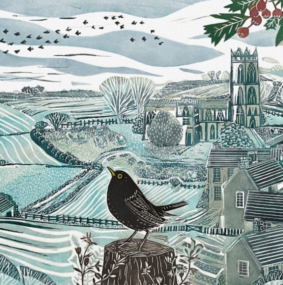 12 Charity Cards Winter Blackbirds