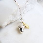 Charm Necklace Silver Acorn/Gold Leaf