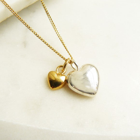 Two Heart Necklace, Silver/Gold