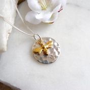 Hammered Silver Disc with Rose Gold Vermeil Necklace